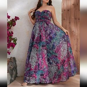 Shein Giffniseti Plus Allover Print Ruched Bust Tube Dress 3XL